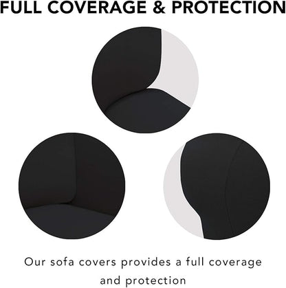 PureFit Super Stretch 4 Seater Sofa Slipcover – Spandex Non Slip Soft Couch Sofa Cover, Washable Furniture Protector with Non Skid Foam and Elastic Bottom for Kids, Pets （XX Large, Black）