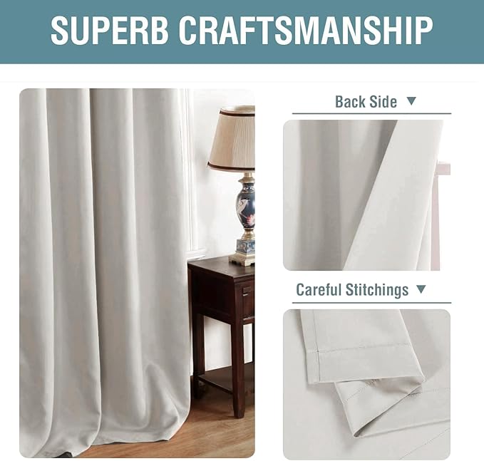 H.VERSAILTEX Blackout Curtain for Living Room Small Window Kitchen Blackout Curtains 45 inch Length Energy Saving Solid Grommet Blackout Drape, One Panel, Stone, 52" W x 45" L