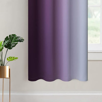 Yakamok Thermal Insulated Ombre Curtains 63 Inch Length 2 Panels, Greyish White and Purple Light Blocking Gradient Color Curtains, Room Darkening Grommet Window Drapes for Bedroom