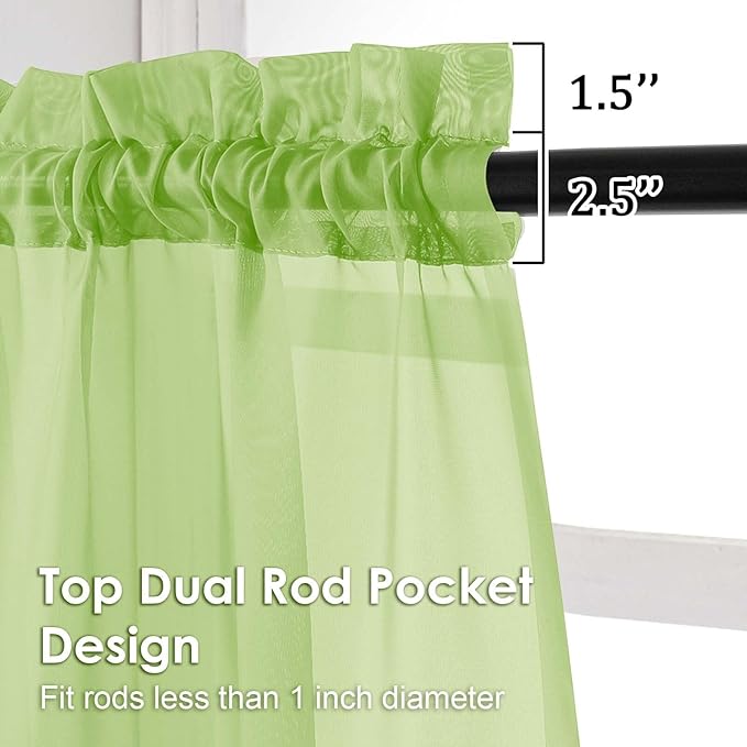 OVZME Sheer Curtains 84 Inches Long 2 Panels Set, Light Filtering Transparent Lightweight Soft Window Treatment Panels for Study Room Living Room Guest Room, Each 42W x 84L Inches, Lime