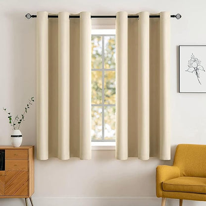 MIULEE 63" Long Room Darkening Curtains Thermal Insulated Drapes Solid Window Treatment Set Grommet Top Light Blocking Blackout Curtain for Living Room/Bedroom 2 Panels Cream Beige