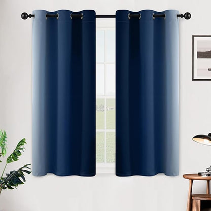 SimpleHome Ombre Room Darkening Curtains 45 inches Length for Bedroom,Grommet Gradient Light Blocking Blue Gradient Window Curtains for Living Room,2 Panels, 42x45 inches