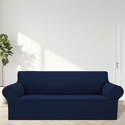 Cupuamon 2026 New Stretch Oversized Sofa Slipcovers Couch Sofa Cover for 4 Seater Furniture Protector Covers with Elastic Bottom Jacquard Fabric Small Checks for Pets, Kids - Navy
