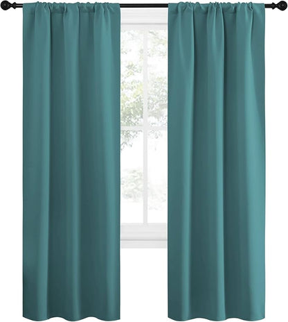NICETOWN Blackout Curtains for Living Curtains, Three Pass Microfiber Noise Reducing Thermal Insulated Solid Rod Pocket Blackout Window Curtains for Kids Room (Sea Teal, 2 Panels, 34-inch x 72-inch)
