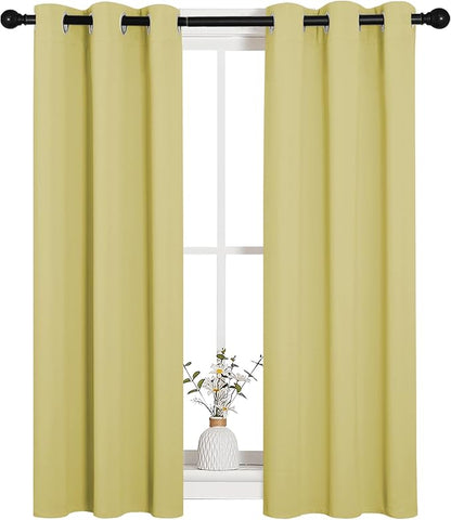 NICETOWN Window Curtain Panels, Thermal Insulated Solid Grommet Blackout Draperies/Drapes for Basement (Paler Yellow, 1 Pair, 29 by 45-inch)