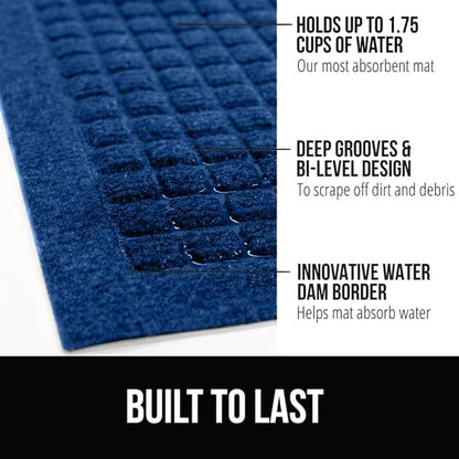 GORILLA GRIP® Ultra Absorbent Front Door Mat Outside Entrance, Traps Dirt and Moisture, HydroABSORB Indoor Outdoor Doormat Holds Up to 1.7 Cups Water, Stain and Fade Resistant Welcome Mat, 29x17, Blue