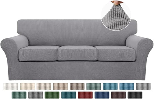 Turquoize 4 Piece Sofa Covers for 3 Cushion Couch Sofa Slipcover Soft Couch Cover for Dogs-Washable Sofa Furniture Covers with 3 Individual Cushion Covers, Feature Jacquard Fabric(Dove)