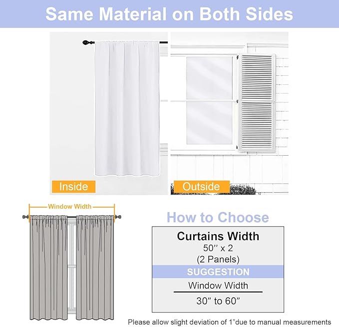 Simplebrand Ava Pure White Light Filtering Curtains for Bedroom 63 Inch Length 2 Panels Set, Solid Thermal Insulated Privacy Living Room Window Treatment Curtains Light Filtering, W50 x L63 Inch