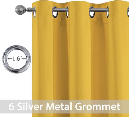 Yakamok Light Blocking Window Blackout Curtains Thermal Insulated Room Darkening Drapes for Bedroom,Solid Grommet Top Window Panels, 38x63 Inch, Mustard Yellow, One Pair