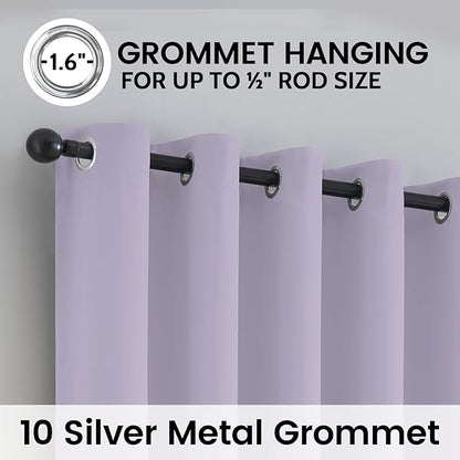 SimpleHome 100% Blackout Curtains for Bedroom,Thermal Insulated Lilac Grommet Window Drapes Room Darkening Curtains for Living Room with Black Back,62 x 63 Inch,2 Panels