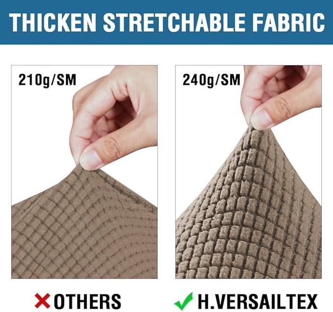 H.VERSAILTEX 3 Piece Stretch Sofa Covers for 2 Cushion Loveseat Couch Covers for Living Room Sofa Slipcovers (Base Cover Plus 2 Seat Cushion Covers) Jacquard Fabric (Medium Sofa, Macchiato)