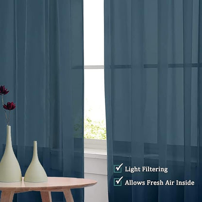 OVZME Dusty Blue Sheer Curtains 108 Inches Long, Light Filtering Semi Transparent Lightweight Voile Rod Pocket Window Curtains for for Yard, Patio, Villa, Parlor, W42 x L108, Set of 2 Panels