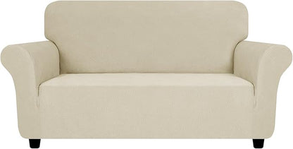 ZNSAYOTX Super Stretch Loveseat Covers (57"-70"), New Striped Love Seat Slipcover, Dogs Pet Friendly Anti-Slip Couch Protector Spandex Durable 2 Seater Fabric Sofa Cover (Khaki, Loveseat)