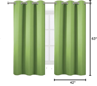 LEMOMO Light Green Bedroom Blackout Curtains for Living Room/42 x 63 Inch Long/Set of 2 Panels Thermal Insulated Fashion Boys Room Curtains