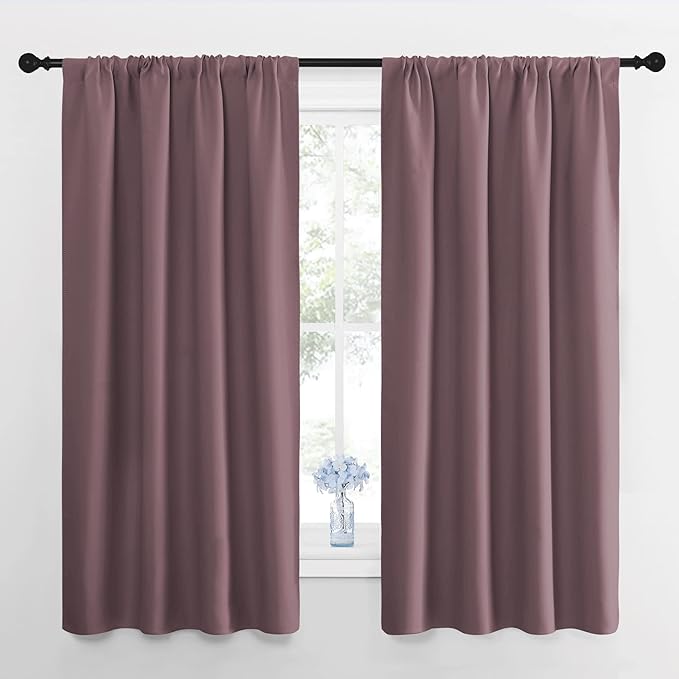 NICETOWN Blackout Curtains for Living Room, Darkening Window Curtain Panels, Easy-Care Solid Thermal Insulated Draperies/Drapes for Daughter Room (Dry Rose, 2 Panels, 42 by 63)