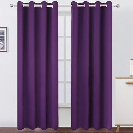 LEMOMO Blackout Curtains 52 x 90 Inch Long Purple Curtains Set of 2 Panels Room Darkening Curtains for Bedroom and Living Room