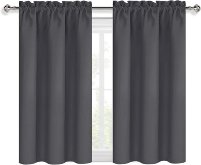 DWCN Kitchen Curtains for Small Windows 45 Inch Length 2 Panels Set, Solid Thermal Insulated Energy Saving Rod Pocket Window Treatment Curtains Blackout Drapes (W38 x L45 Inch, Dark Grey)