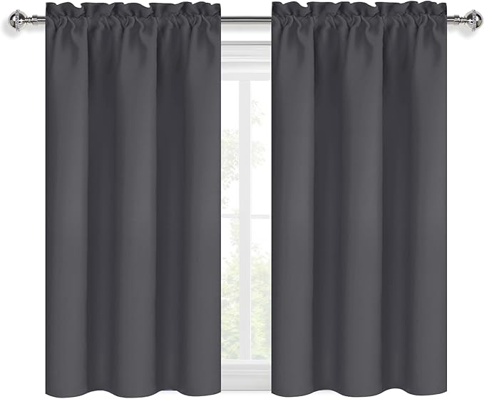 DWCN Blackout Curtains for Bedroom 54 Inch Length 2 Panels Set, Solid Thermal Insulated Energy Saving Rod Pocket Window Treatment Curtains Blackout Drapes (W38 x L54 Inch, Dark Grey)