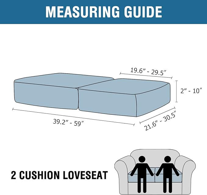 H.VERSAILTEX Velvet Stretch Couch Cushion Cover Plush Cushion Slipcover for Chair Loveseat Sofa Cushion Furniture Protector Seat Cushion Sofa Cover (2 Piece Medium Sofa Cushion Covers, Stone Blue)