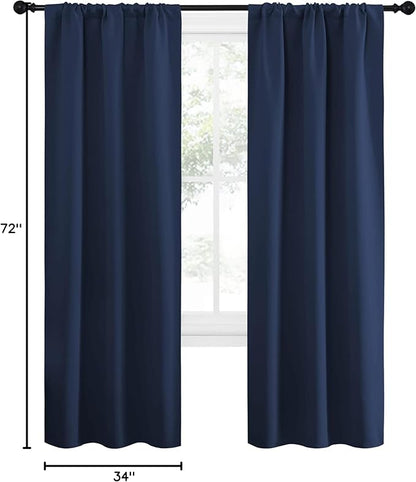 NICETOWN Blackout Curtains for Living Curtains, Home Decorations Thermal Insulated Solid Pole Top Blackout Drapes for Living Room (Navy, 1 Pair, 34-inch W x 72-inch L)