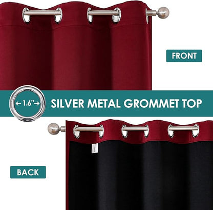 ChrisDowa 100% Blackout Curtains for Bedroom with Black Liner, 2 Thick Layers Total Blackout Thermal Insulated Grommet Window Curtains 2 Panels Set (Burgundy, 52 x 84 Inch)