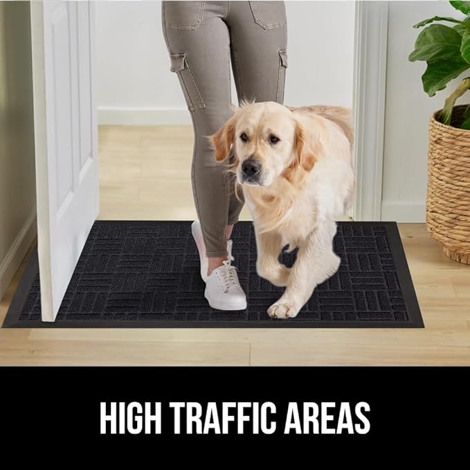 GORILLA GRIP 100% Waterproof All-Season WeatherMAX Doormat, 58x34, US Designed Natural Rubber, Stain and Fade Resistant, Low Profile Indoor Outdoor Door Mats, Easy Clean Patio Mat, Black Maze