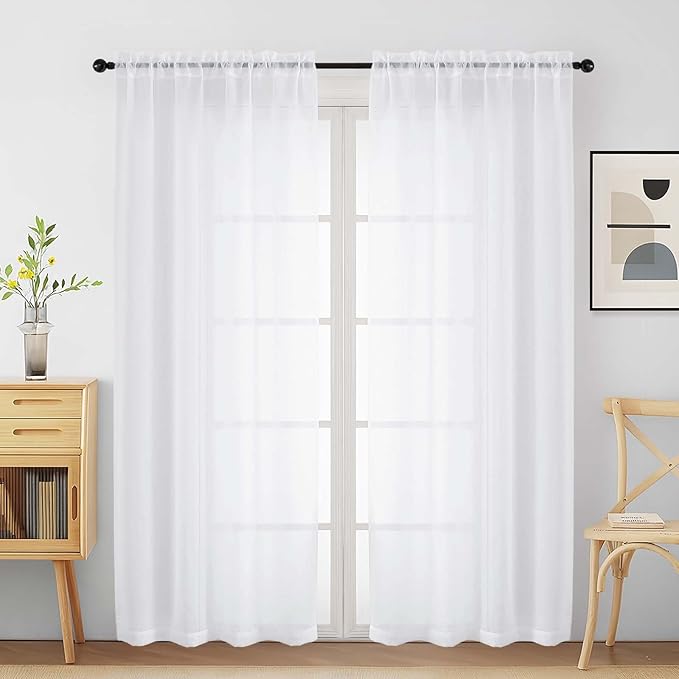 White Sheer Curtains for Window 72 inches Long 2 Panels Set, Soft Airy Modern Light Filtering Sheer Curtains for Living Room Bedroom, Dual Rod Pocket Solid Window Drapes, 2x42Wx72L inches