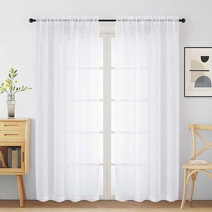 White Sheer Curtains for Window 72 inches Long 2 Panels Set, Soft Airy Modern Light Filtering Sheer Curtains for Living Room Bedroom, Dual Rod Pocket Solid Window Drapes, 2x42Wx72L inches