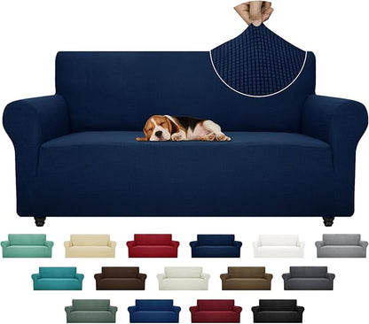 ZNSAYOTX Super Stretch Couch Cover (72"-92") Universal Sofa Covers with Elastic Bottom, Dog Cat Pets Friendly Washable Furniture Protector Fitted Sofa Slipcovers Stay in Place (Navy Blue, Sofa)