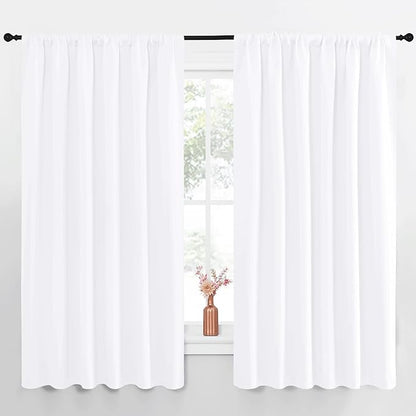 NICETOWN White Curtains, 50% Light Blocking Curtain Panels for Bedroom, Home Decoration Easy-Care Solid Rod Pocket Draperies/Drapes, Window Covering for Kitchen (2 Panels, 70 by 63, White)