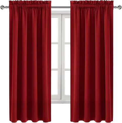 DWCN Burgundy Room Darkening Blackout Curtains - Thermal Insulated Privacy Energy Saving Window Curtain Drapes 38 x 72 inch Length, Set of 2 Bedroom Living Room Curtains
