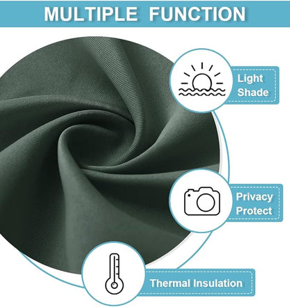 RYB HOME Half Curtain Tiers 36 inch Length, Rod Pocket Summer Heat Blocking Thermal Insulated Short Blackout Curtains for Small Window, Width 34 by Length 36, Dark Green, 2 Panels