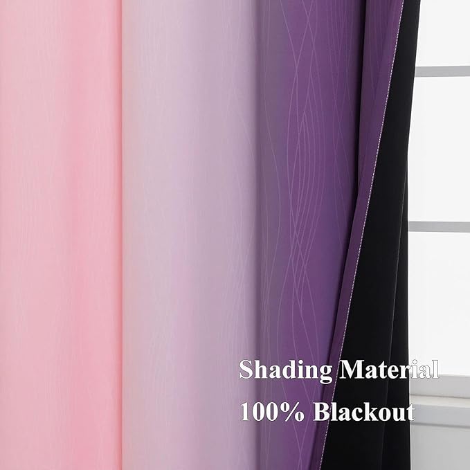 Estelar Textiler Pink and Purple Ombre Short Blackout Curtains 36 Inch Long, Thermal Insulated Grommet Small Half Window Drapes for Cafe/Basement/RV Camper/Kitchen, 52Wx36L, 2 Panels