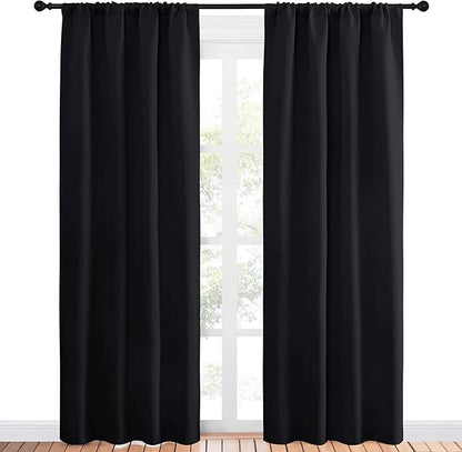 NICETOWN Living Room Blackout Shades - All Season Rod Pocket Thermal Insulated Solid Blackout Curtains/Drapes for Living Room (Set of 2, 42 inches by 84 Inch, Black)