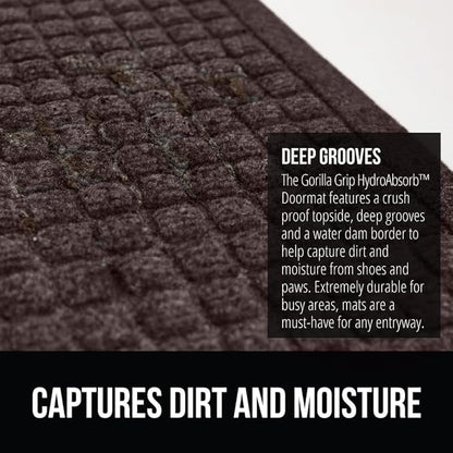 GORILLA GRIP® Ultra Absorbent Front Door Mat Outside Entrance, Traps Dirt and Moisture, HydroABSORB Indoor Outdoor Doormat Holds Up to 1.7 Cups Water, Stain and Fade Resistant Welcome Mat 29x17 Coffee