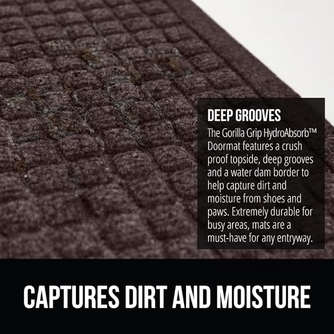 GORILLA GRIP® Ultra Absorbent Front Door Mat Outside Entrance 72x24, Traps Dirt and Moisture, HydroABSORB Indoor Outdoor Doormat Holds Up to 2.75 Cups Water, Stain & Fade Resistant Welcome Mat Coffee