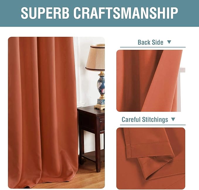 H.VERSAILTEX Blackout Curtain for Living Room Thermal Insulated Window Treatment Curtain Extra Long 108 inch Length Energy Saving Solid Grommet Top Blackout Drape, One Panel, Orange, 52" W x 108" L