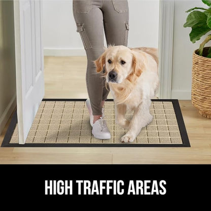 GORILLA GRIP 100% Waterproof All-Season WeatherMAX Doormat US Designed Natural Rubber, Stain and Fade Resistant, Low Profile Indoor Outdoor Door Mats, Easy Clean Patio Mat, 29x17, Taupe Grid