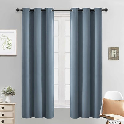 Yakamok Light Blocking Room Darkening Thermal Curtain Panels Blackout Curtains Solid Grommet Top Window Drapes for Bedroom/Living Room(38x63 Inch, Stone Blue, 2 Panels)