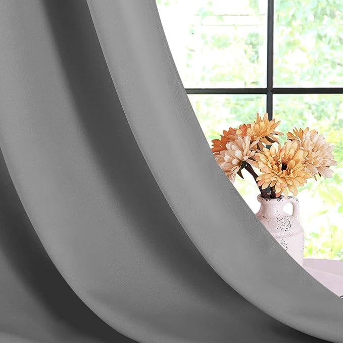 NICETOWN Bedroom Curtains Blackout Drapery Panels, 2 Panels, 42 x 80 inches, Silver Grey, Three Pass Microfiber Thermal Insulated Solid Ring Top Blackout Window Curtains/Drapes