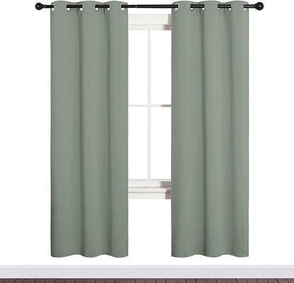 NICETOWN Bedroom Curtain Panels Blackout Draperies, Thermal Insulated Solid Grommet Blackout Curtains/Drapes (Greyish Green, 1 Pair, 34 by 72-inch)