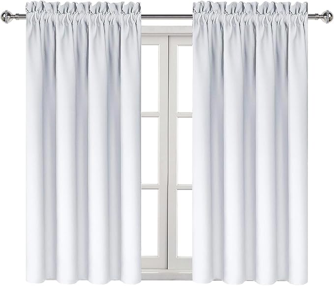 DWCN Blackout Curtains Room Darkening Thermal Insulated Bedroom Curtains Window Treatments, 42 x 45 inches Long, Set of 2 Greyish White Rod Pocket Drapes