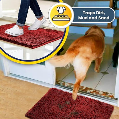 Muddy Mat® | Super Absorbent Door Mat Indoor, Microfiber Quick Dry Chenille Entryway Rug, Non-Slip Front Door Mat, Indoor Mats for Entryway, Machine Washable Pet Rug, Red 36" x 120"