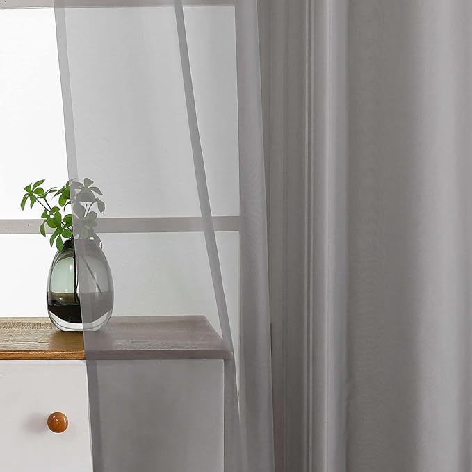 Grey Window Sheer Curtains 54 inch Length, Soft Airy Light Filtering Sheer Curtain 2 Panels Set, Dual Rod Pocket Gauze Drapes for Living Room Bedroom, Charcoal Grey, 2x42Wx54L Inches