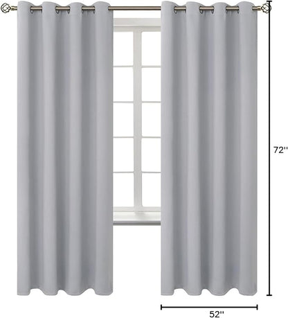 BGment Room Darkening Curtains 72 Inches Long - Grommet Thermal Insulated Drapes Window Treatment Curtains for Bedroom, 2 Panels, 52 x 72 Inch, Light Grey