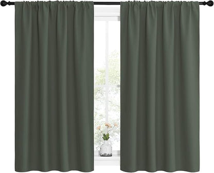 NICETOWN Bedroom Curtains Blackout Draperies - All Season Thermal Insulated Solid Rod Pocket Top Blackout Curtains/Drapes for Kid's Room (Dark Mallard, 1 Pair, 42 x 54 Inch)