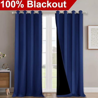 NICETOWN 100% Blackout Blinds, Set of 2, 46" x 96", Royal Blue, Laundry Room Decor Window Treatment Curtains for Large Patio Sliding Door, Thermal Insulated Curtains for Bedroom