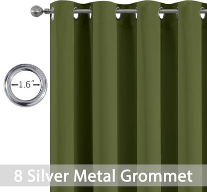 Yakamok Olive Green Curtains 54 Inches Length Blackout Curtain for Bedroom-Green Room Darkening Thermal Insulated Grommet Drapes for Living Room, 52W x 54L,2 Panels