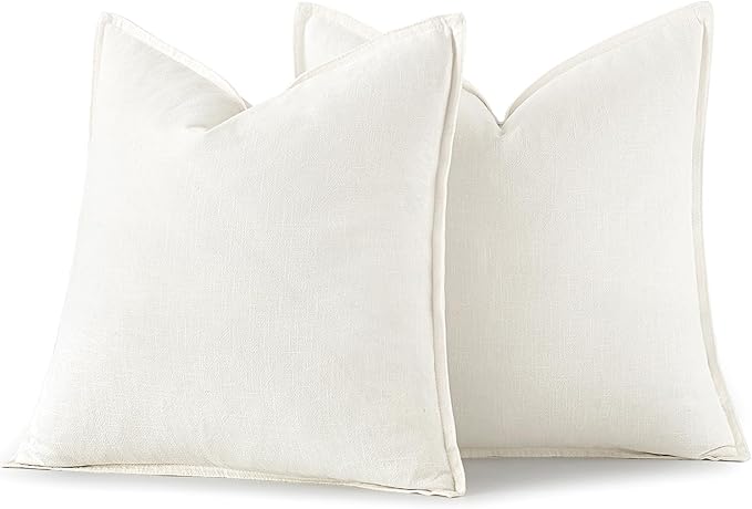 MIULEE Decorative Linen Euro Sham Pillow Covers 26x26 Cream White Boho Farmhouse Neutral Couch Throw Pillows for Bed Pack of 2 Accent Modern Pillowcase Sofa Livingroom Home Decor