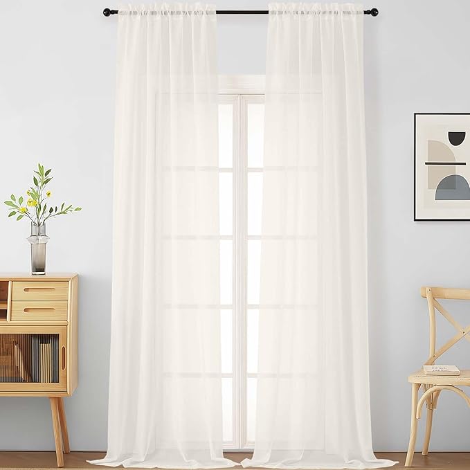 Ivory Sheer Curtains for Windows 108 inches Long 2 Panels Set, Soft Lightweight Light Filtering Drapes for Living Room Bedroom, Dual Rod Pocket Sheer Curtains, 2x42Wx108L inches